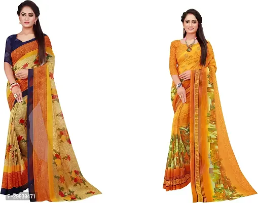 Stylish Fancy Georgette Saree With Blouse Piece Combo For Women Pack Of 2