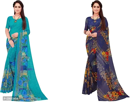 Stylish Fancy Georgette Saree With Blouse Piece Combo For Women Pack Of 2-thumb0