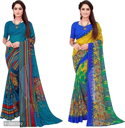 Stylish Fancy Georgette Saree With Blouse Piece For Women Pack Of 2