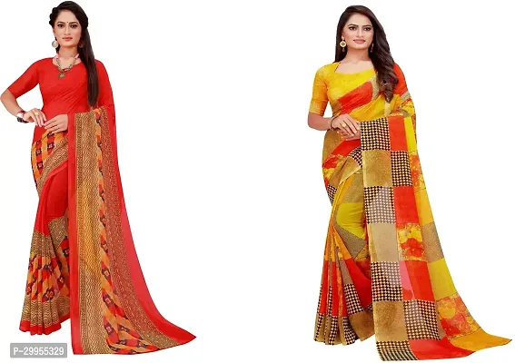 Stylish Fancy Georgette Saree With Blouse Piece For Women Pack Of 2-thumb0