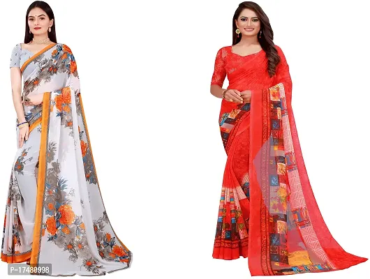 Women Stylish Georgette Printed Saree with Blouse piece-thumb0