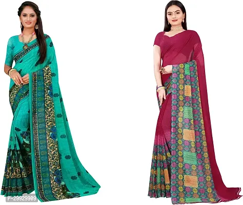 Stylish Fancy Georgette Saree With Blouse Piece Combo For Women Pack Of 2-thumb0