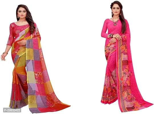 Stylish Fancy Georgette Saree With Blouse Piece Combo For Women Pack Of 2-thumb0