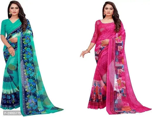 Stylish Fancy Georgette Saree With Blouse Piece For Women Pack Of 2-thumb0