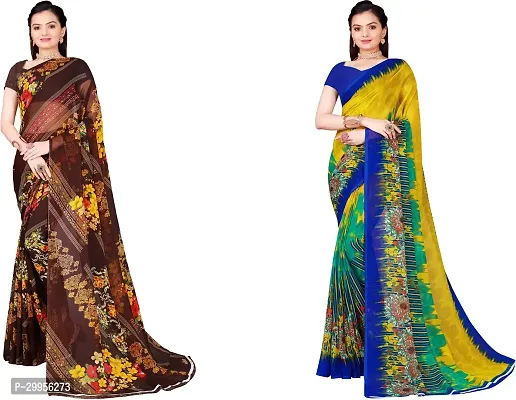 Stylish Fancy Georgette Saree With Blouse Piece For Women Pack Of 2-thumb0