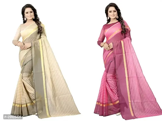 Stylish Fancy Cotton Silk Saree With Blouse Piece Combo For Women Pack Of 2-thumb0