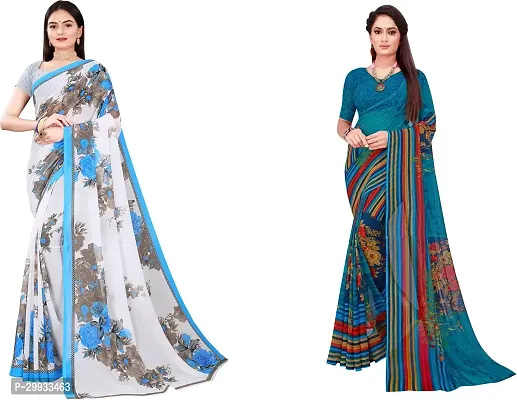 Stylish Fancy Georgette Saree With Blouse Piece Combo For Women Pack Of 2-thumb0