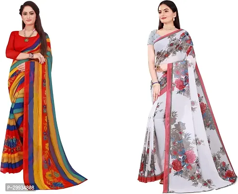 Stylish Fancy Georgette Saree With Blouse Piece Combo For Women Pack Of 2