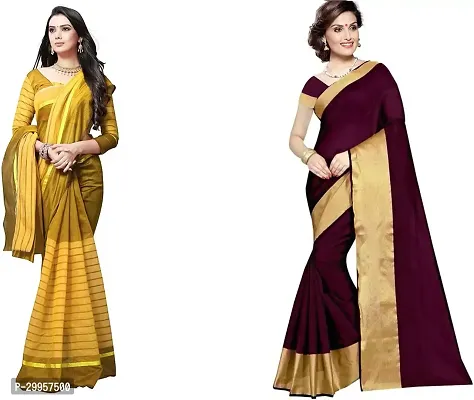 Stylish Fancy Cotton Silk Saree With Blouse Piece For Women Pack Of 2-thumb0