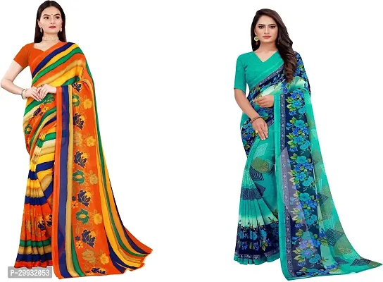 Stylish Fancy Georgette Saree With Blouse Piece Combo For Women Pack Of 2-thumb0