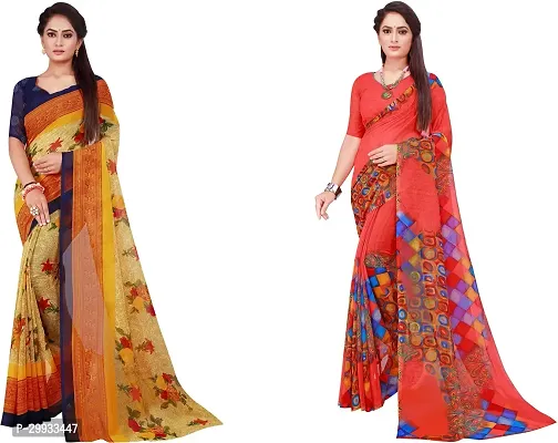 Stylish Fancy Georgette Saree With Blouse Piece Combo For Women Pack Of 2-thumb0