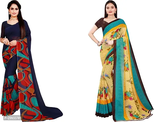 Stylish Fancy Georgette Saree With Blouse Piece Combo For Women Pack Of 2-thumb0