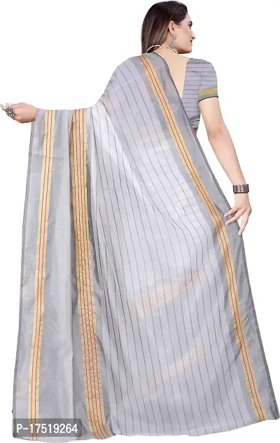 Women Stylish Cotton Silk Striped Saree with Blouse piece-thumb3