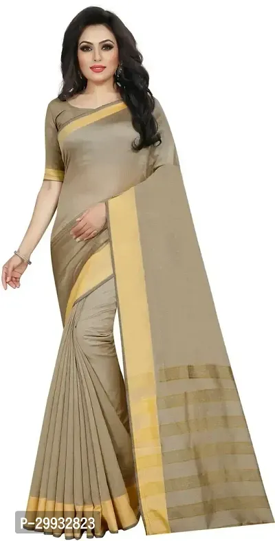 Stylish Fancy Cotton Silk Saree With Blouse Piece For Women-thumb0