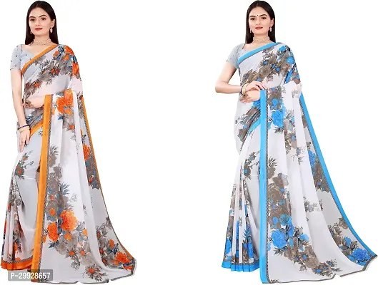 Stylish Fancy Georgette Saree With Blouse Piece Combo For Women Pack Of 2