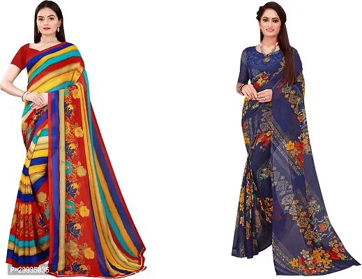 Stylish Fancy Georgette Saree With Blouse Piece Combo For Women Pack Of 2-thumb0