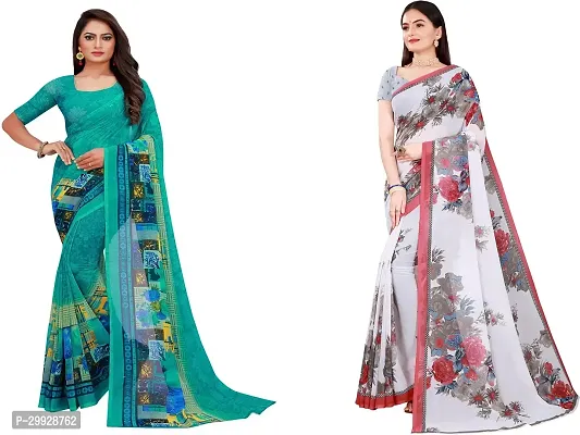 Stylish Fancy Georgette Saree With Blouse Piece Combo For Women Pack Of 2