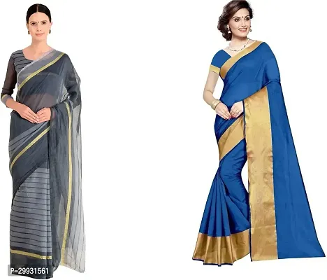 Stylish Fancy Georgette Saree With Blouse Piece Combo For Women Pack Of 2-thumb0