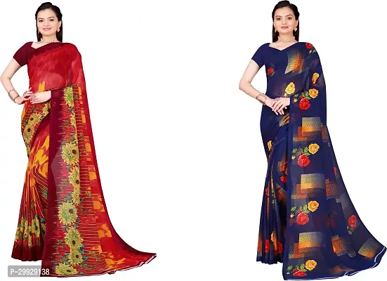 Stylish Fancy Georgette Saree With Blouse Piece Combo For Women Pack Of 2-thumb0