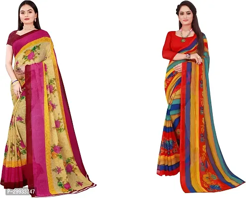 Stylish Fancy Georgette Saree With Blouse Piece Combo For Women Pack Of 2-thumb0