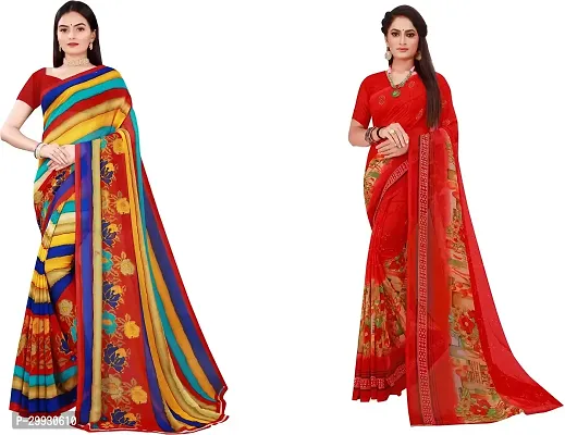 Stylish Fancy Georgette Saree With Blouse Piece Combo For Women Pack Of 2-thumb0