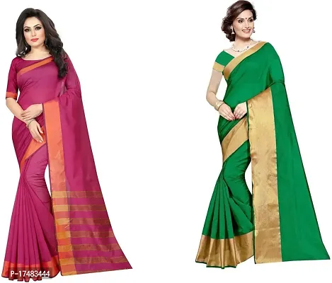 Women Stylish Cotton Silk Solid Saree with Blouse piece