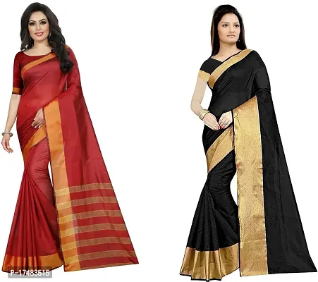 Women Stylish Cotton Blend Solid Saree with Blouse piece-thumb0