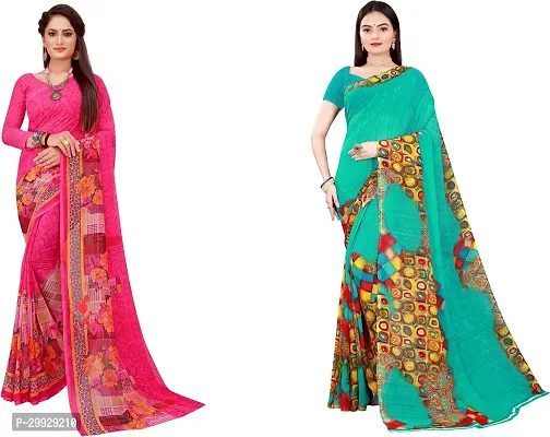 Stylish Fancy Georgette Saree With Blouse Piece Combo For Women Pack Of 2-thumb0