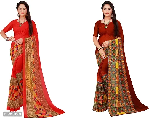 Stylish Fancy Georgette Saree With Blouse Piece Combo For Women Pack Of 2-thumb0