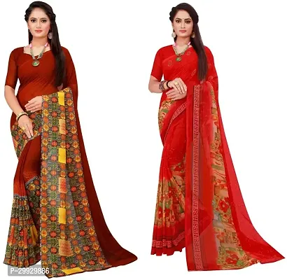 Stylish Fancy Georgette Saree With Blouse Piece Combo For Women Pack Of 2-thumb0