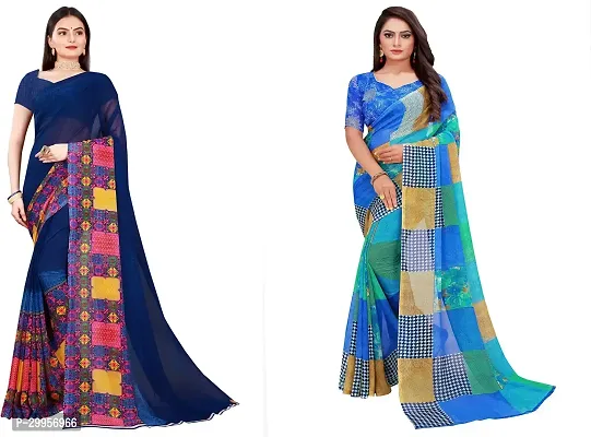 Stylish Fancy Georgette Saree With Blouse Piece For Women Pack Of 2-thumb0