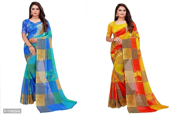 Women Stylish Georgette Printed Saree with Blouse piece