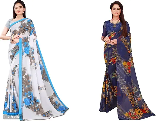 Stylish Fancy Georgette Saree With Blouse Piece Combo For Women Pack Of 2-thumb0