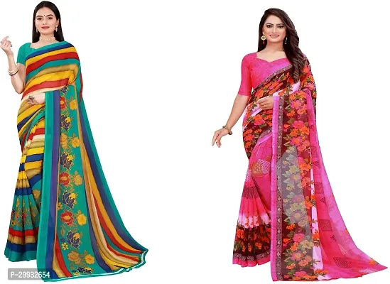 Stylish Fancy Georgette Saree With Blouse Piece Combo For Women Pack Of 2-thumb0