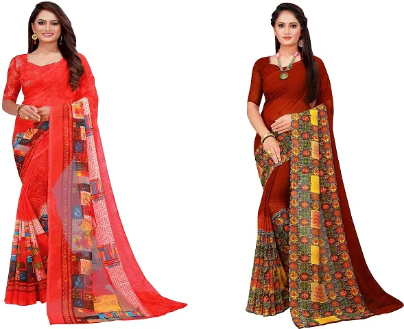 Stylish Fancy Georgette Saree With Blouse Piece For Women Pack Of 2