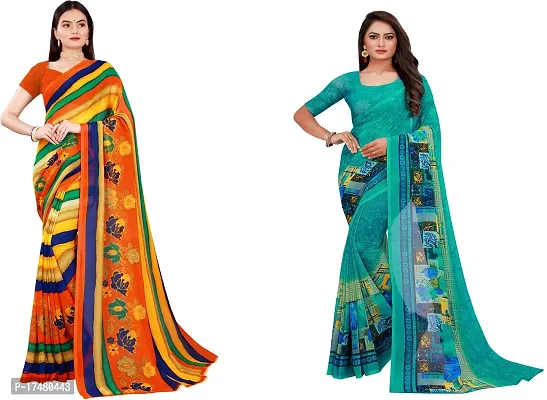 Women Stylish Georgette Printed Saree with Blouse piece-thumb0