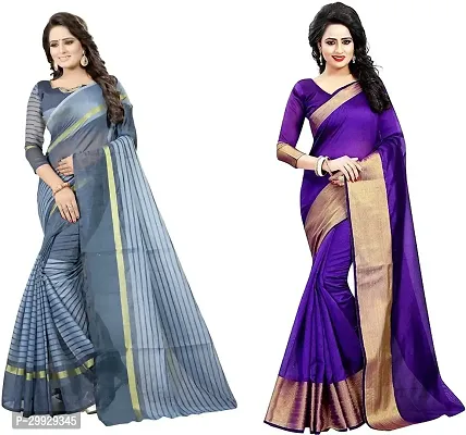 Stylish Fancy Cotton Silk Saree With Blouse Piece Combo For Women Pack Of 2-thumb0