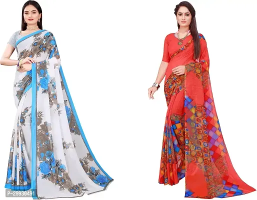 Stylish Fancy Georgette Saree With Blouse Piece Combo For Women Pack Of 2