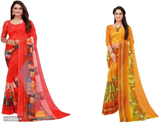 Stylish Fancy Georgette Saree With Blouse Piece Combo For Women Pack Of 2-thumb0