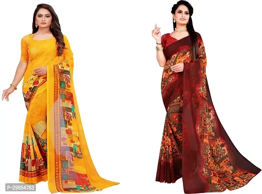 Stylish Fancy Georgette Saree With Blouse Piece For Women Pack Of 2-thumb0