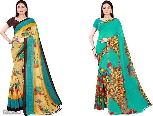 Stylish Fancy Georgette Saree With Blouse Piece Combo For Women Pack Of 2-thumb0