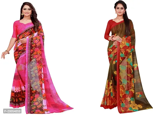 Stylish Fancy Georgette Saree With Blouse Piece For Women Pack Of 2