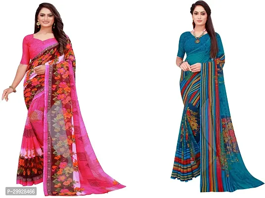 Stylish Fancy Georgette Saree With Blouse Piece Combo For Women Pack Of 2-thumb0