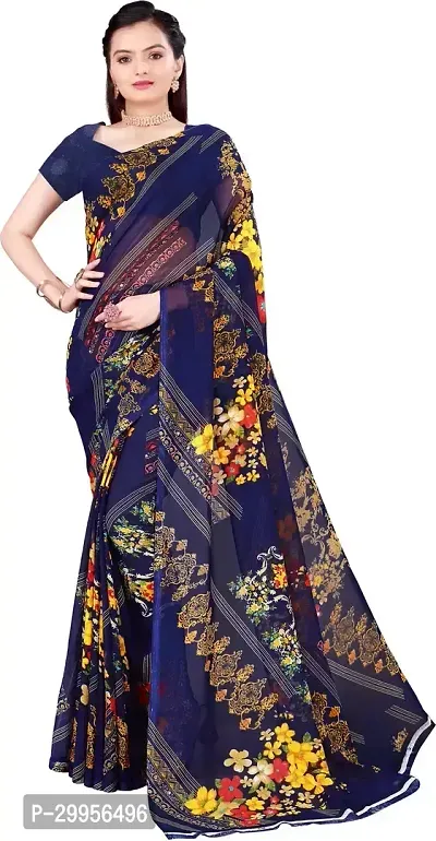 Stylish Fancy Georgette Saree With Blouse Piece For Women-thumb0