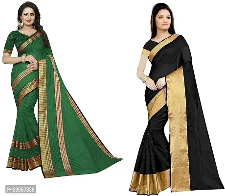 Stylish Fancy Cotton Silk Saree With Blouse Piece For Women Pack Of 2-thumb0