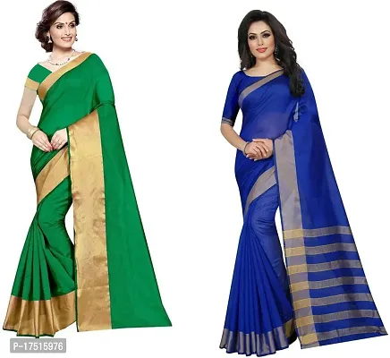 Women Stylish Cotton Silk Solid Saree with Blouse piece-thumb0