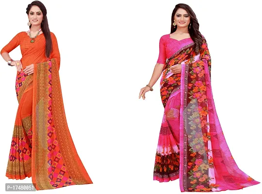 Women Stylish Georgette Printed Saree with Blouse piece-thumb0