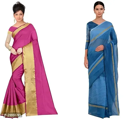 Stylish Fancy Cotton Silk Saree With Blouse Piece For Women Pack Of 2-thumb0