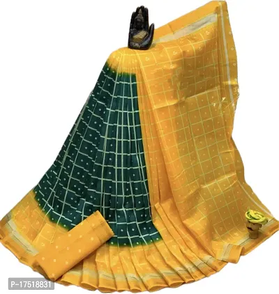 Women Stylish Cotton Silk Checked Saree with Blouse piece