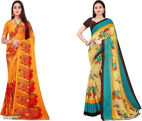 Stylish Fancy Georgette Saree With Blouse Piece Combo For Women Pack Of 2-thumb0